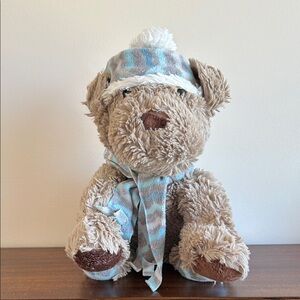 Plush Teddy Bear Dog with Blue and White Accessories